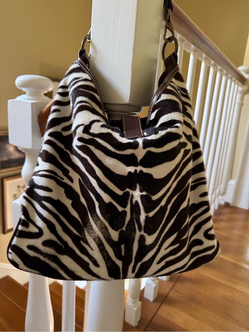 Vintage J.Crew Collection - Zebra Calf Hair Leather Hobo Bag, Circa 2000s - Picture 3 of 11